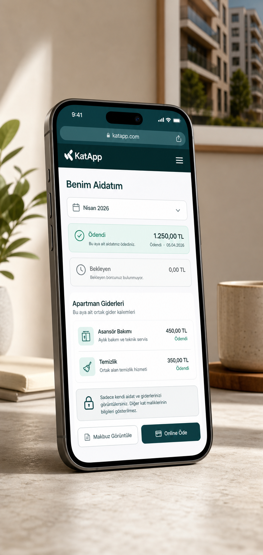 KatApp sakin şeffaflık linki mobil ekranı