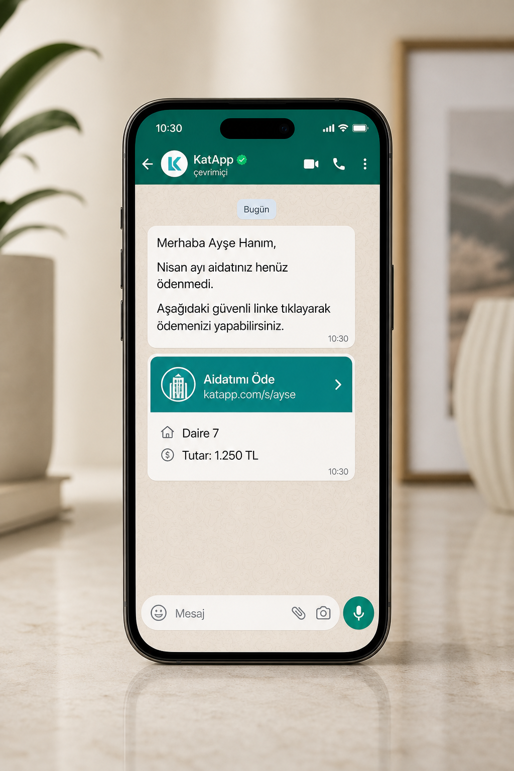 KatApp WhatsApp aidat ödeme linki mesajı