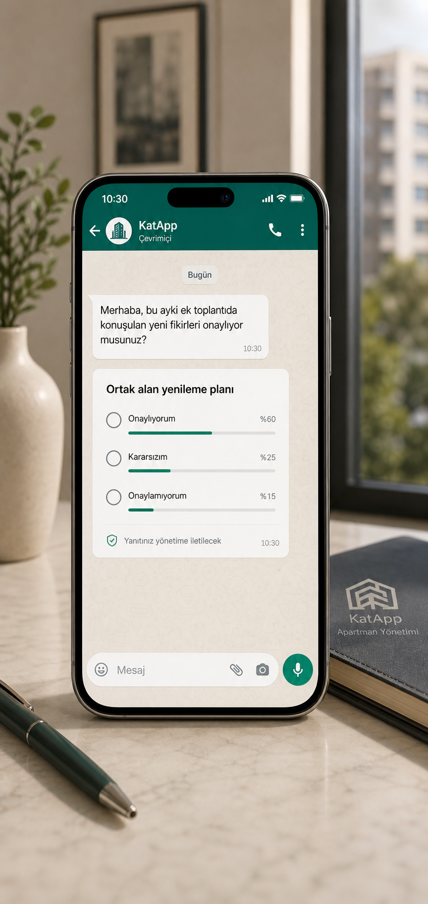 KatApp WhatsApp apartman kararı anket mesajı